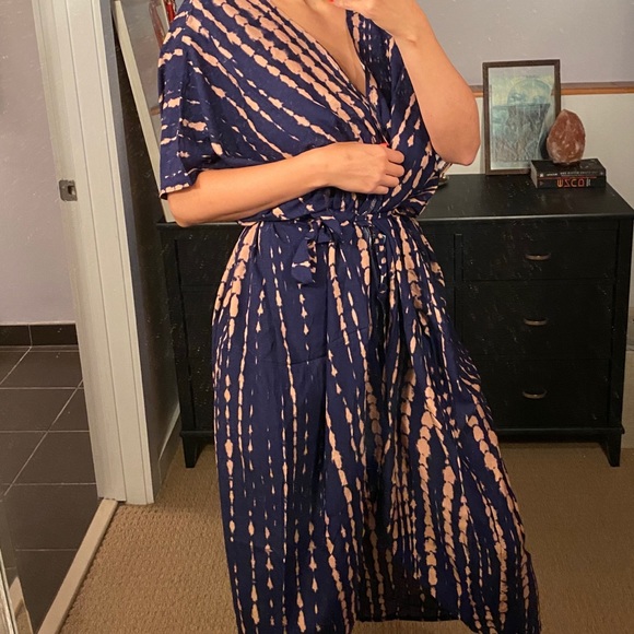 Blue & Peach Long Wrap Dress Kimono - Picture 10 of 11